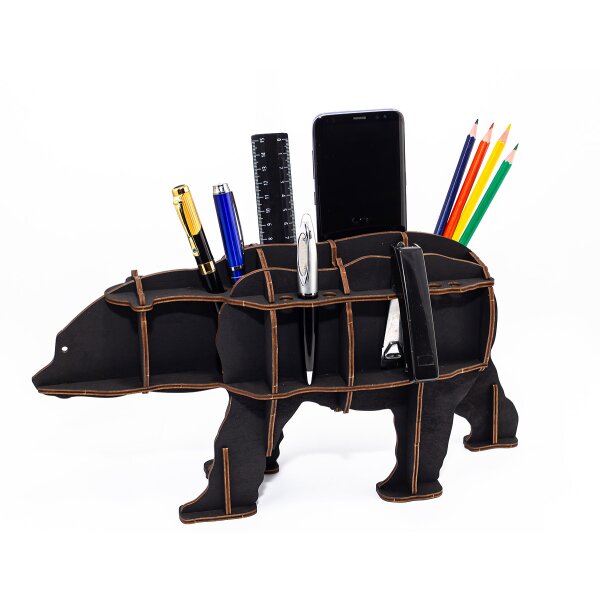 Wooden desktop organiser - Bear (black)