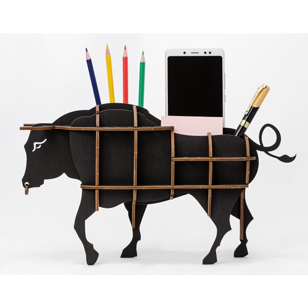 Wooden desktop organiser - Bull (black)