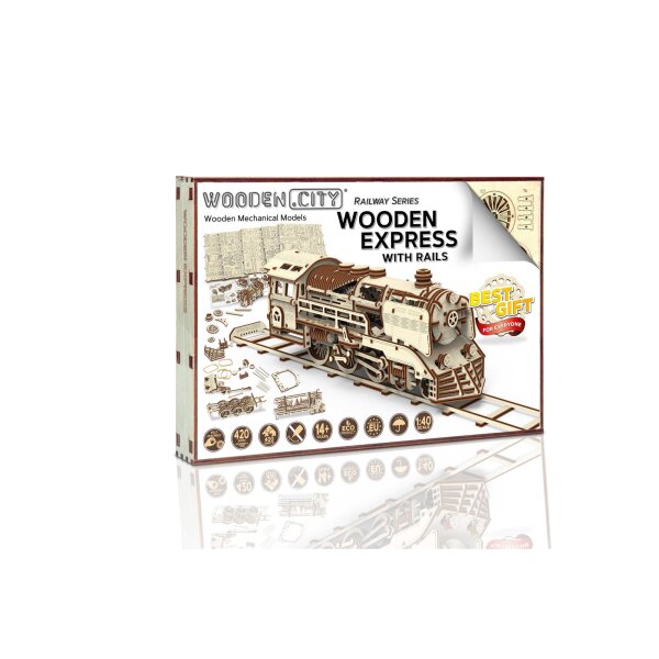 Wooden Express with rails - Mechanical 3D wooden puzzle