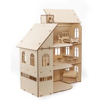 Kit de maquette 3D en bois - Maison de poupée (48,6x37,6x54,0 cm)
