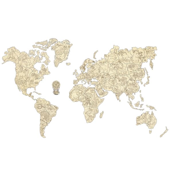 Carte du monde des animaux - taille M - Puzzle mural en bois