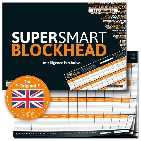 SUPER SMART BLOCKHEAD - XXL-A3-SPIELBLOCK in englischer Sprache Intelligence is relative