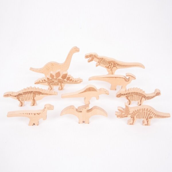 10 figurines de dinosaures en blocs de bois