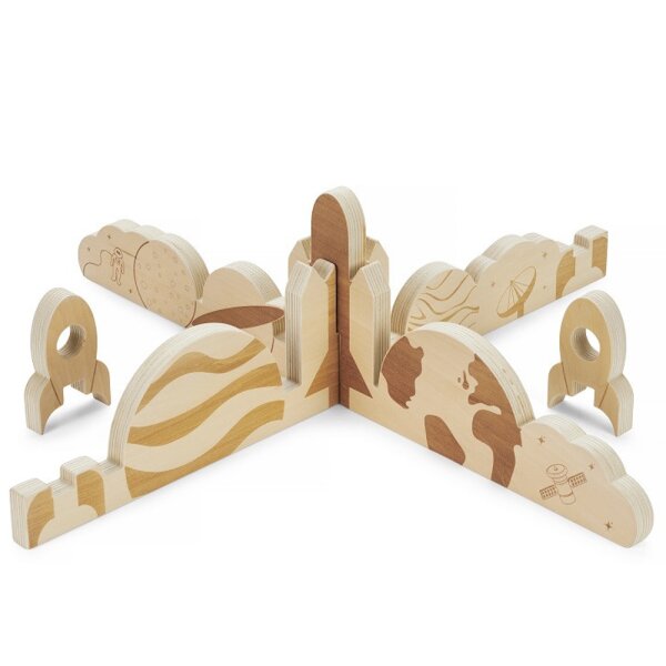 Sc&egrave;ne de jeu spatial en bois embo&icirc;table