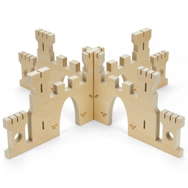Slot-together wooden castle scene