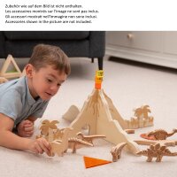 Slot-together wooden dinosaur world scene