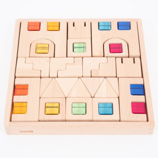 Ensemble de 40 blocs de construction en bois et de gemmes en acrylique