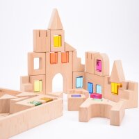 Ensemble de 40 blocs de construction en bois et de gemmes en acrylique