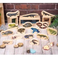 15 figurines de reptiles et damphibiens en blocs de bois