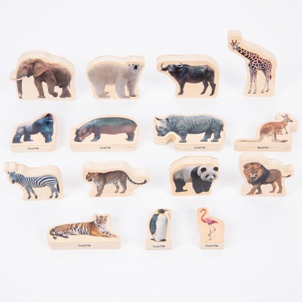 15 figurines danimaux sauvages en blocs de bois