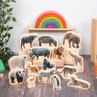 15 figurines danimaux sauvages en blocs de bois