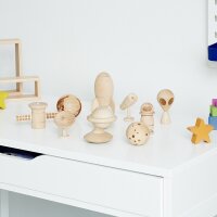 Set of 10 wooden space figures and objects