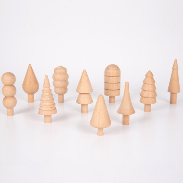 Set di 10 figure di alberi in legno