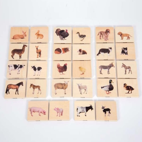 Gioco delle coppie di immagini di animali domestici (Memo) in legno (28 pezzi)