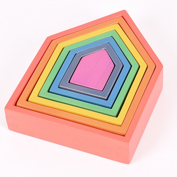 Set di 7 forme di case arcobaleno in legno