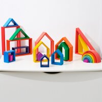 Set di 7 forme di case arcobaleno in legno