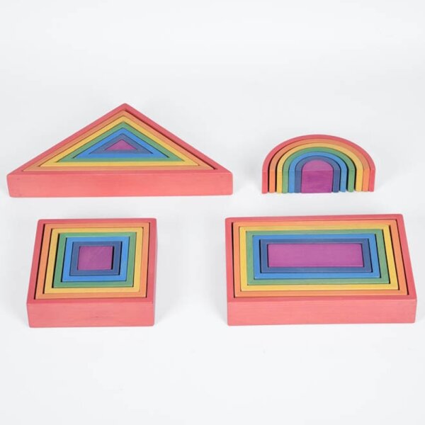 Large set of 28 rainbow shapes in wood