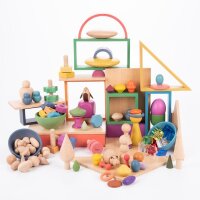 Large set of 28 rainbow shapes in wood