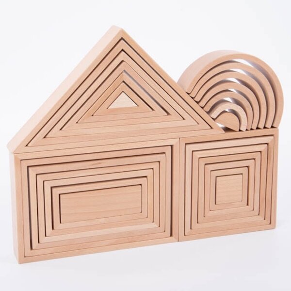 Grosses Set mit 28 verschiedenen Formen aus Holz (Natur)