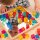 Set of 100 colored and transparent acrylic cubes and a wooden mirror box