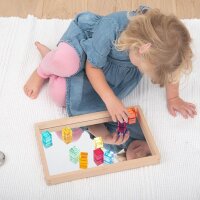</p>Set di 10 cubi di pietre preziose acriliche solide in 10 colori diversi e un vassoio in legno a specchio. </p>