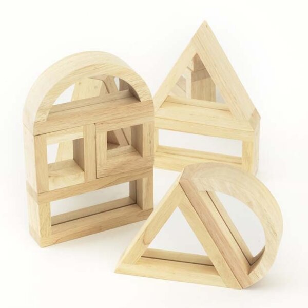 Set of 8 large wooden geometric shapes with integrated mirror