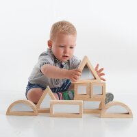 Set of 8 large wooden geometric shapes with integrated mirror