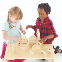 Ensemble de 24 formes g&eacute;om&eacute;triques en bois avec miroir int&eacute;gr&eacute;