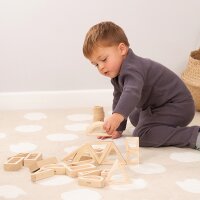 Ensemble de 24 formes g&eacute;om&eacute;triques en bois avec miroir int&eacute;gr&eacute;
