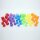 </p>54 cubi di plastica trasparente di diverse dimensioni e colori.</p>