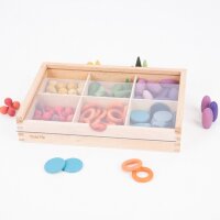 Sortierkasten aus Holz mit 6 F&auml;chern und Acryl-Deckel