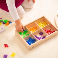 Sortierkasten aus Holz mit 6 F&auml;chern und Acryl-Deckel