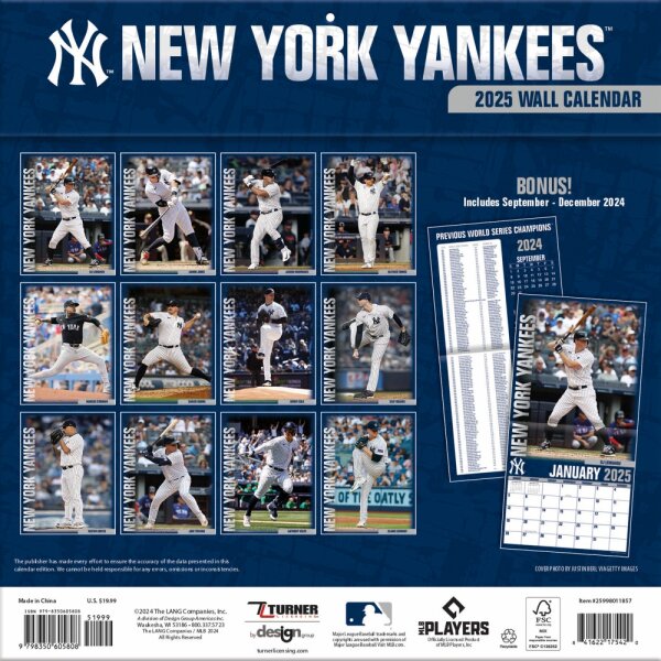 MLB - New York Yankees - 30.5 x 30.5 cm team wall calendar 2025 