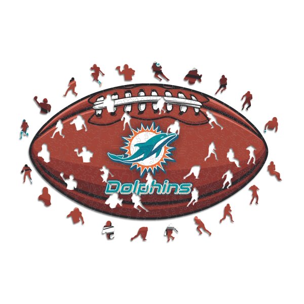 NFL - Miami Dolphins &ndash; Football mit Logo - Holz Puzzle Gr&ouml;sse S (150 Teile)