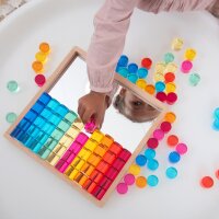 Set di 100 blocchi cilindrici acrilici colorati, incluso vassoio in legno con fondo a specchio
