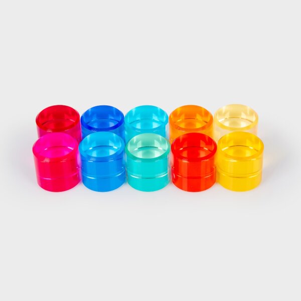 Set with 10 colorful acrylic cylinder blocks