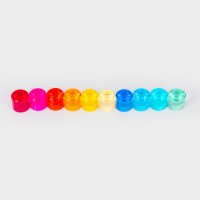 Set with 10 colorful acrylic cylinder blocks