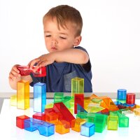 Set con oltre 630 elementi acrilici colorati e traslucidi e corde, inclusa scatola portaoggetti e istruzioni per le attivit&agrave;.