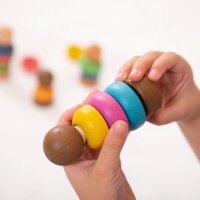Set con 5 figure in legno colorate da avvitare insieme per giochi di gruppo e di ruolo, inclusa borsa portaoggetti