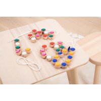Wooden threading jewels &ndash; 36-piece set made of FSC&reg; wood & acrylic including 3 cords & bag