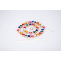 Wooden threading jewels &ndash; 36-piece set made of FSC&reg; wood & acrylic including 3 cords & bag
