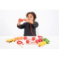 Frutta infilata in legno &ndash; set da 24 pezzi con frutta dipinta a mano e 3 fili