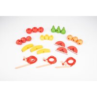 Frutta infilata in legno &ndash; set da 24 pezzi con frutta dipinta a mano e 3 fili