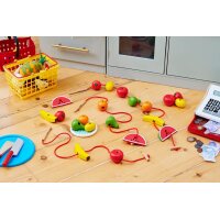 Frutta infilata in legno &ndash; set da 24 pezzi con frutta dipinta a mano e 3 fili