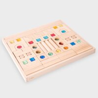 Coffret de 83 blocs de construction en bois et &eacute;l&eacute;ments en pierres pr&eacute;cieuses acryliques &ndash; y compris un plateau avec base miroir