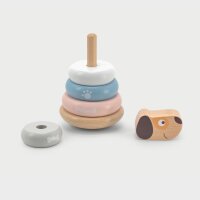 Tour dempilage pour chiots &ndash; Jeu dempilage en bois avec 4 anneaux et t&ecirc;te danimal
