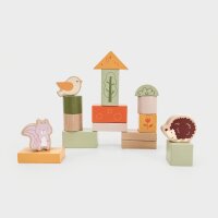 Lot de 50 blocs de construction en bois &ndash; Ensemble de construction imprim&eacute; en couleurs avec motifs forestiers, y compris un seau de rangement