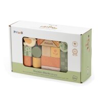 Lot de 50 blocs de construction en bois &ndash; Ensemble de construction imprim&eacute; en couleurs avec motifs forestiers, y compris un seau de rangement