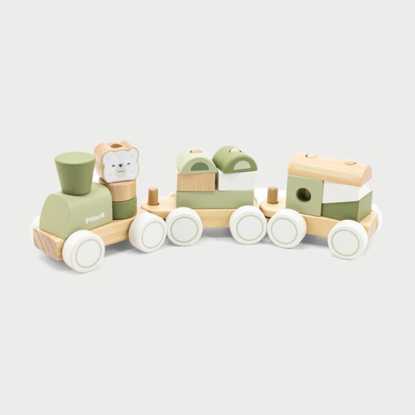 Train &agrave; empiler &ndash; jouet en bois avec 3 wagons et 14 blocs &agrave; embo&icirc;ter (17 pi&egrave;ces)