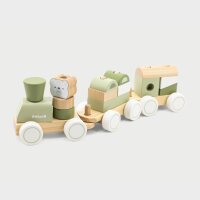 Train &agrave; empiler &ndash; jouet en bois avec 3 wagons et 14 blocs &agrave; embo&icirc;ter (17 pi&egrave;ces)